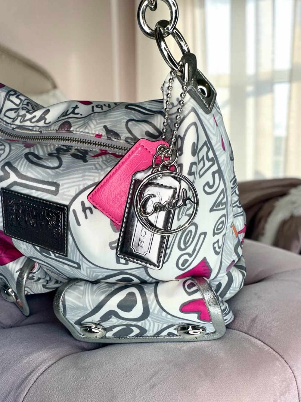Coach Poppy Silver Graffiti Boho Bag - Picture 2 of 13